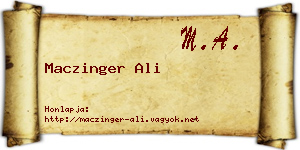 Maczinger Ali névjegykártya